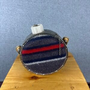 Vintage Metal Water Canteen Blanket Wrapped Red Stripe Camping Hiking Decor Only